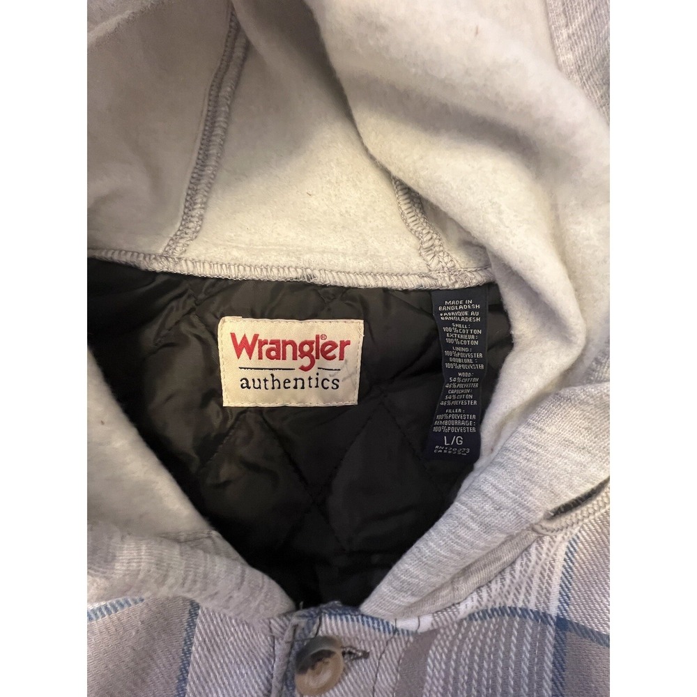 Wrangler Authentics Flannel Hooded Insulated Button-Up Jacket Mens L Gray Plaid - Picture 5 of 9